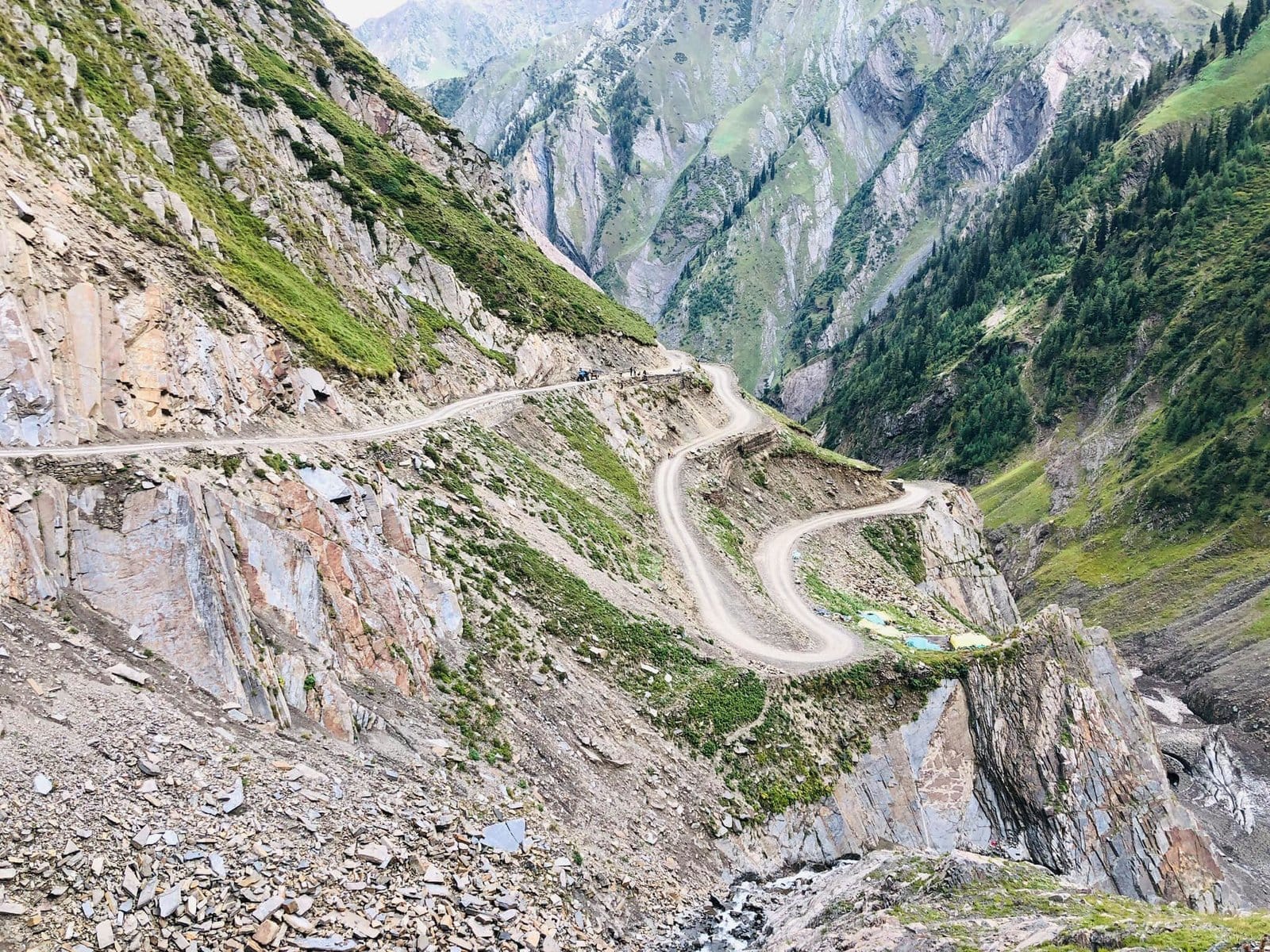 Switchback road climbing to Sach Pass